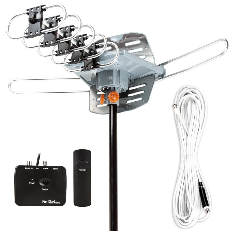Five Star Outdoor 150 Mile Motorized 360 Degree Rotation OTA Amplified HDTV Antenna for 2 TVs Support - UHF/VHF/1080P Channels Wireless Remote Control - 40 FT RG6 Coax Cable - Image 1